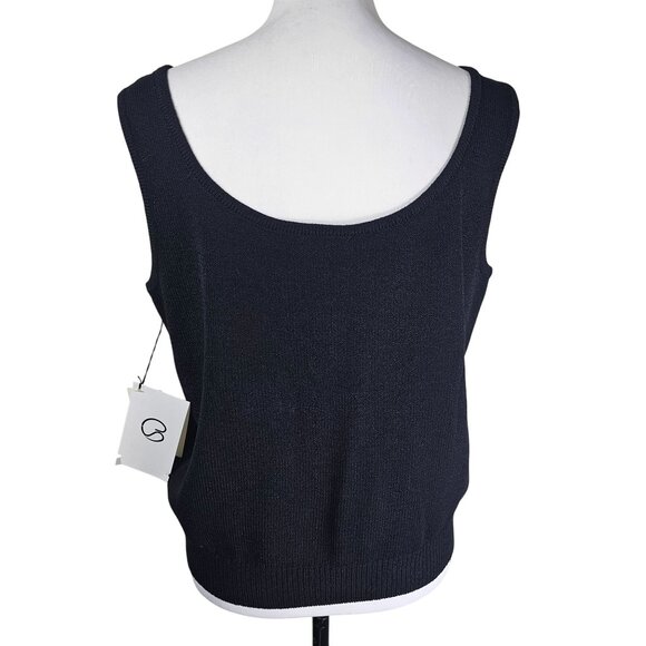 St. John Black Santana Knit Tank Top L Scoop Neck Quiet Luxury Old Money NWT - Picture 2 of 7